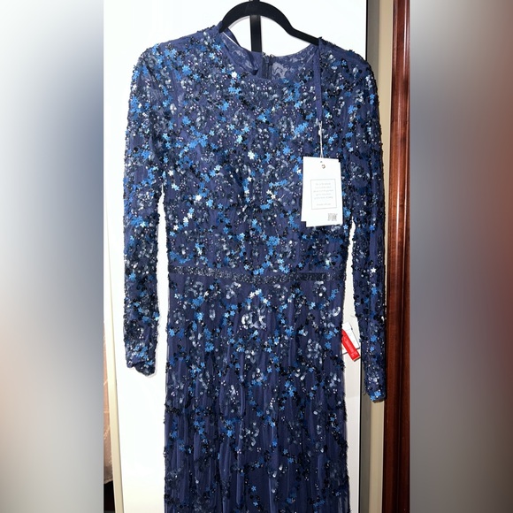 Lattice sequined illusion neckline long sleeve A-line gown - Picture 7 of 10